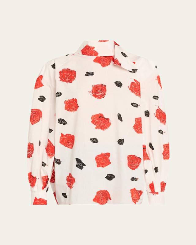 Rose-Print Scarf Oversized Balloon Top
